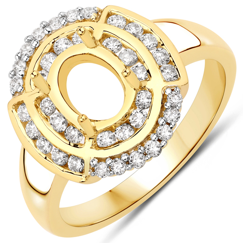 Diamond-0.47 Carat Genuine White Diamond 14K Yellow Gold Semi Mount Ring - holds 8x6mm Oval Gemstone