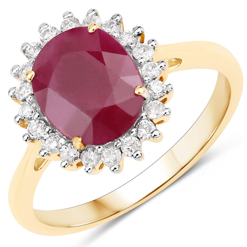 Ruby-1.70 Carat Genuine Ruby and White Diamond 14K Yellow Gold Ring