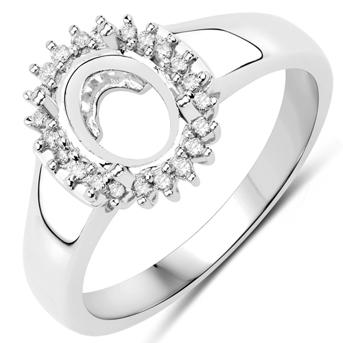 Diamond-0.10 Carat Genuine White Diamond 14K White Gold Semi Mount Ring - holds 8x6mm Oval Gemstone