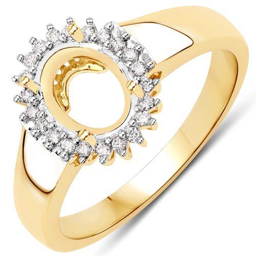 Diamond-0.10 Carat Genuine White Diamond 14K Yellow Gold Semi Mount Ring - holds 8x6mm Oval Gemstone