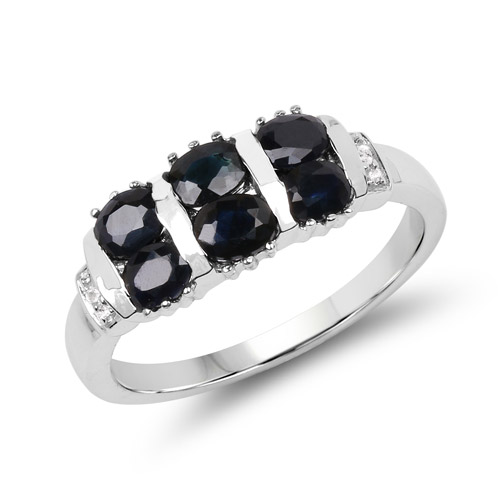 1.33 Carat Genuine Black Sapphire and White Topaz .925 Sterling Silver Ring