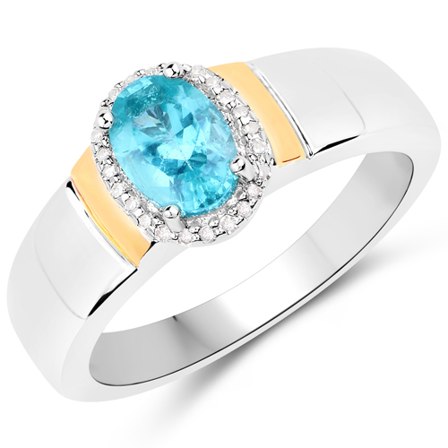 Rings-0.88 Carat Genuine Apatite and White Diamond .925 Sterling Silver Ring