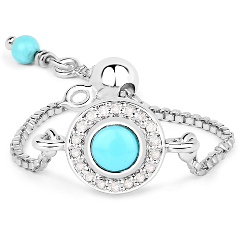 Rings-0.44 Carat Genuine Turquoise and White Diamond .925 Sterling Silver Ring