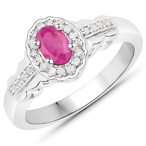 Ruby-0.64 Carat Genuine Ruby and White Topaz .925 Sterling Silver Ring