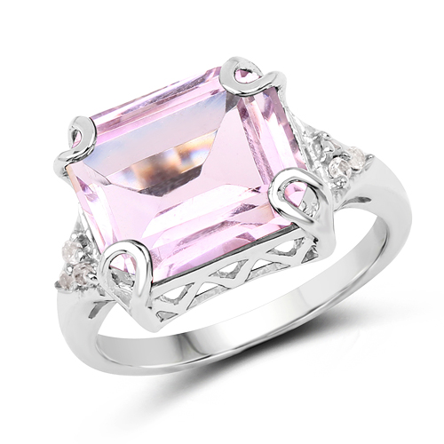 Amethyst-5.84 Carat Genuine Pink Amethyst & White Topaz .925 Sterling Silver Ring