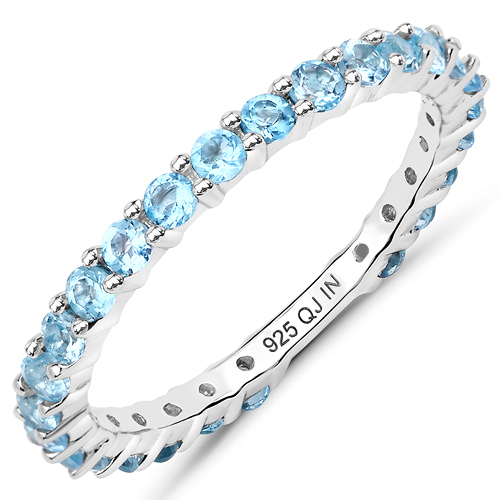 Rings-0.94 Carat Genuine Swiss Blue Topaz .925 Sterling Silver Ring
