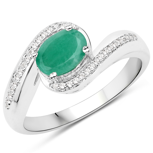 Emerald-0.74 Carat Genuine Emerald and White Topaz .925 Sterling Silver Ring