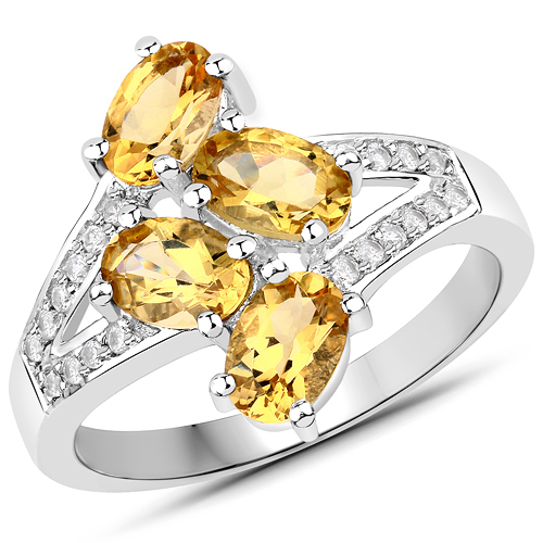 Rings-1.74 Carat Genuine Yellow Beryl and White Zircon .925 Sterling Silver Ring