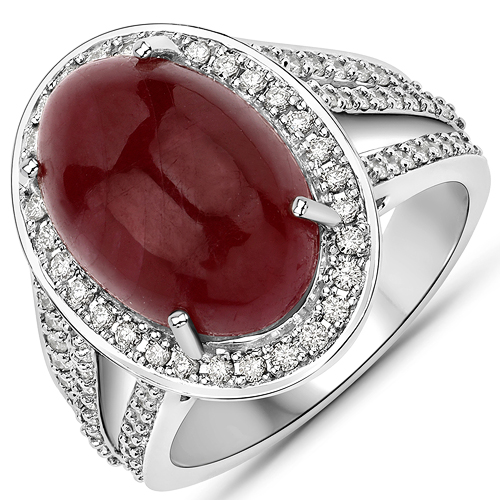 Ruby-11.14 Carat Genuine Ruby and White Diamond 14K White Gold Ring
