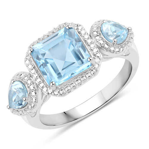 Rings-3.81 Carat Genuine Blue Topaz .925 Sterling Silver Ring