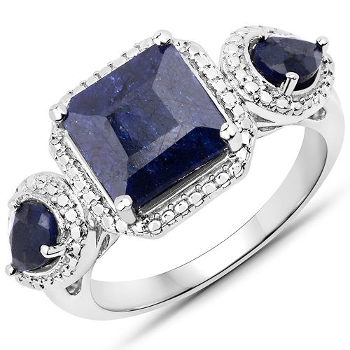 Sapphire-3.65 Carat Dyed Sapphire .925 Sterling Silver Ring