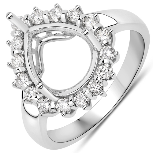 Diamond-0.48 Carat Genuine White Diamond 14K White Gold Semi Mount Ring - holds 11x9mm Pear Gemstone