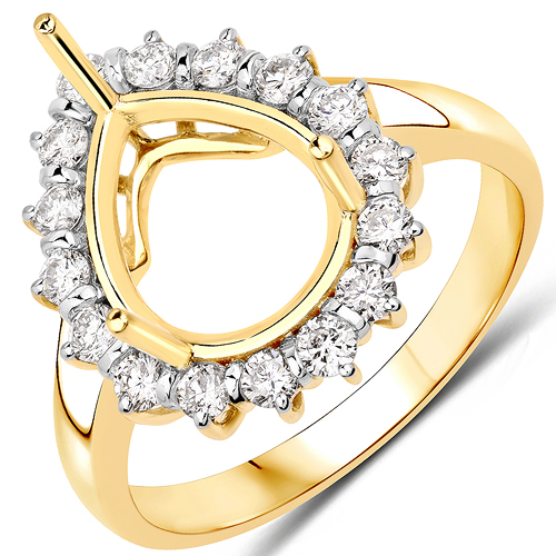 Diamond-0.48 Carat Genuine White Diamond 14K Yellow Gold Semi Mount Ring - holds 11x9mm Pear Gemstone