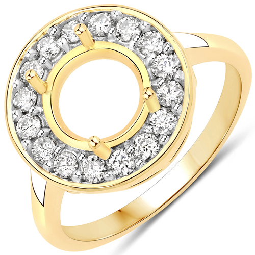 Diamond-0.48 Carat Genuine White Diamond 14K Yellow Gold Semi Mount Ring - holds 8.00mm Round Gemstone