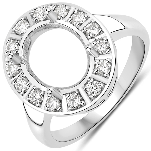 Diamond-0.42 Carat Genuine White Diamond 14K White Gold Semi Mount Ring - holds 11x9mm Oval Gemstone