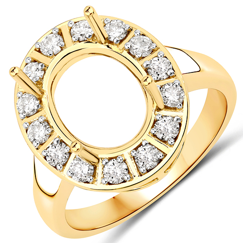 Diamond-0.42 Carat Genuine White Diamond 14K Yellow Gold Semi Mount Ring - holds 11x9mm Oval Gemstone