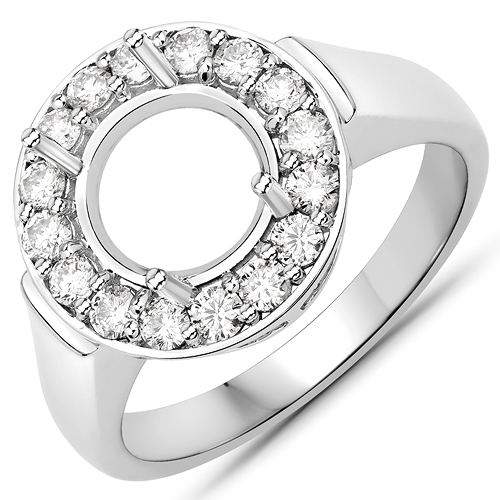 Diamond-0.48 Carat Genuine White Diamond 14K White Gold Semi Mount Ring - holds 8.00mm Round Gemstone