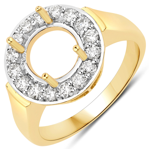 Diamond-0.48 Carat Genuine White Diamond 14K Yellow Gold Semi Mount Ring - holds 8.00mm Round Gemstone