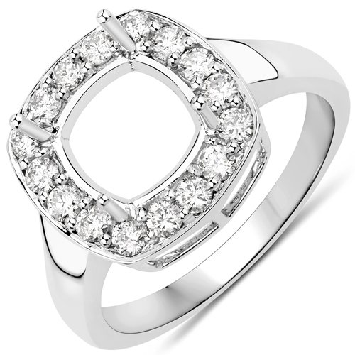 Diamond-0.48 Carat Genuine White Diamond 14K White Gold Semi Mount Ring - holds 8x8mm Cushion Gemstone
