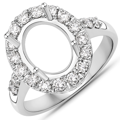 Diamond-0.60 Carat Genuine White Diamond 14K White Gold Semi Mount Ring - holds 10x8mm Oval Gemstone