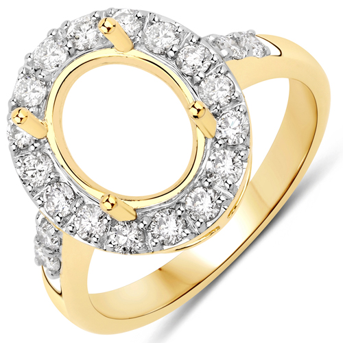 Diamond-0.60 Carat Genuine White Diamond 14K Yellow Gold Semi Mount Ring - holds 10x8mm Oval Gemstone