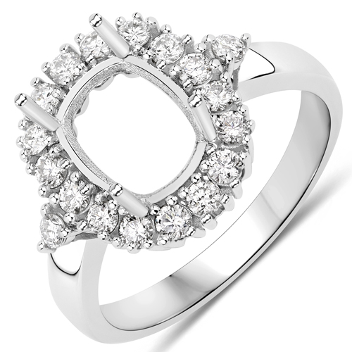 Diamond-0.54 Carat Genuine White Diamond 14K White Gold Semi Mount Ring - holds 9x7mm Cushion Gemstone