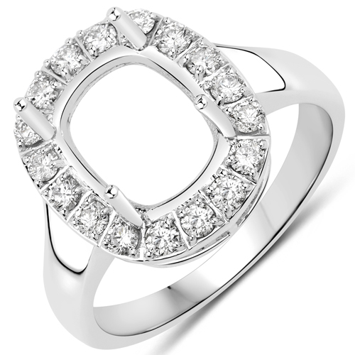 Diamond-0.51 Carat Genuine White Diamond 14K White Gold Semi Mount Ring - holds 10x8mm Cushion Gemstone