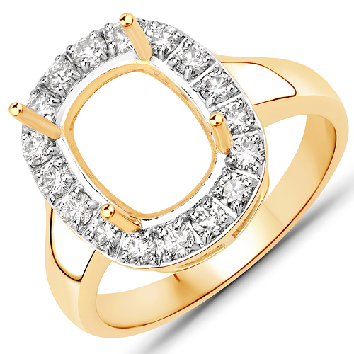 Diamond-0.51 Carat Genuine White Diamond 14K Yellow Gold Semi Mount Ring - holds 10x8mm Cushion Gemstone