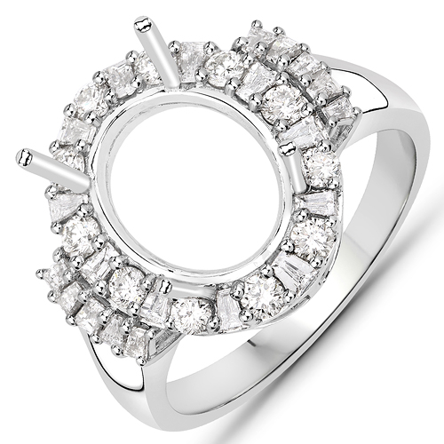 Diamond-0.83 Carat Genuine White Diamond 14K White Gold Semi Mount Ring - holds 11x9mm Oval Gemstone