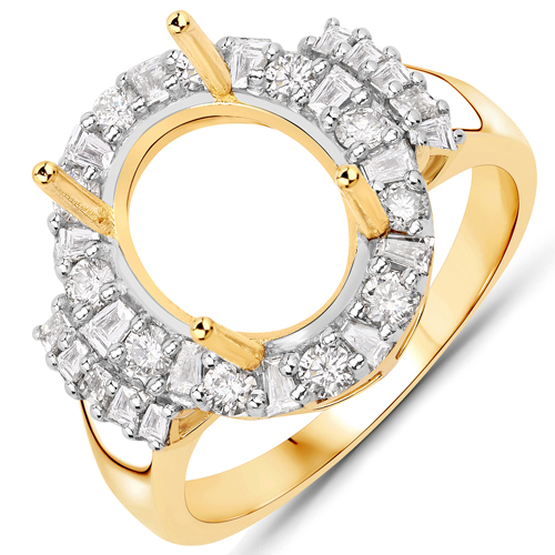 Diamond-0.83 Carat Genuine White Diamond 14K Yellow Gold Semi Mount Ring - holds 11x9mm Oval Gemstone