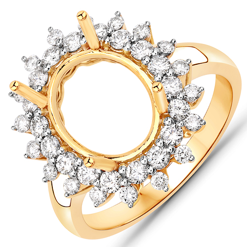Diamond-0.79 Carat Genuine White Diamond 14K Yellow Gold Semi Mount Ring - holds 11x9mm Oval Gemstone