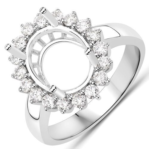 Diamond-0.54 Carat Genuine White Diamond 14K White Gold Semi Mount Ring - holds 11x9mm Oval Gemstone