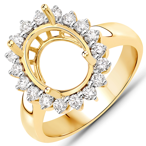 Diamond-0.54 Carat Genuine White Diamond 14K Yellow Gold Semi Mount Ring - holds 11x9mm Oval Gemstone