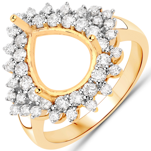 Diamond-0.89 Carat Genuine White Diamond 14K Yellow Gold Semi Mount Ring - holds 11x9mm Pear Gemstone