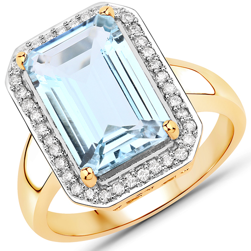 Rings-5.17 Carat Genuine Blue Topaz and White Diamond 14K Yellow Gold Ring