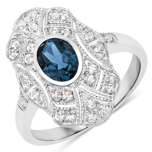 Rings-1.32 Carat Genuine London Blue Topaz and White Topaz .925 Sterling Silver Ring