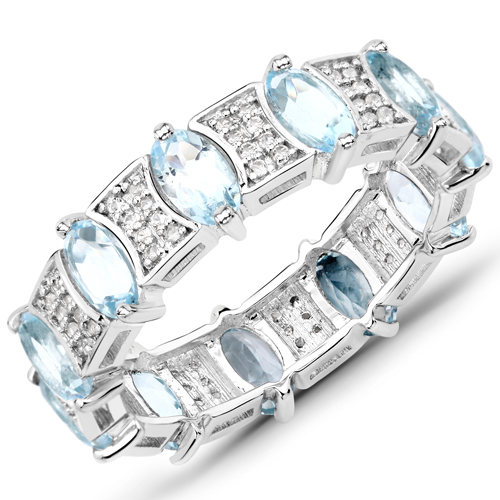 Rings-3.10 Carat Genuine Blue Topaz and White Topaz .925 Sterling Silver Ring