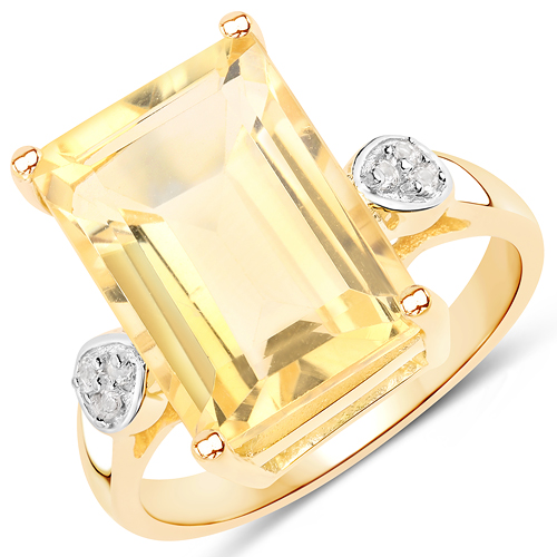 Citrine-14K Yellow Gold Plated 7.31 Carat Genuine Citrine and White Topaz .925 Sterling Silver Ring