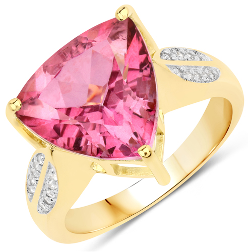Rings-6.10 Carat Genuine Pink Topaz and White Topaz .925 Sterling Silver Ring