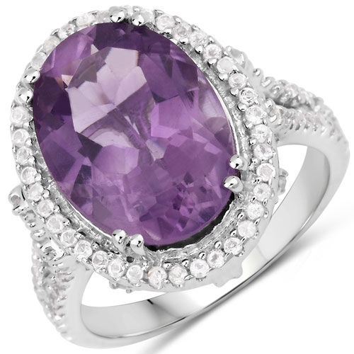 Amethyst-5.55 Carat Genuine Amethyst and White Topaz .925 Sterling Silver Ring
