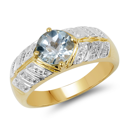 Rings-14K Yellow Gold Plated 1.70 Carat Genuine Blue Topaz .925 Sterling Silver Ring