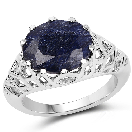 Sapphire-5.94 Carat Dyed Sapphire .925 Sterling Silver Ring