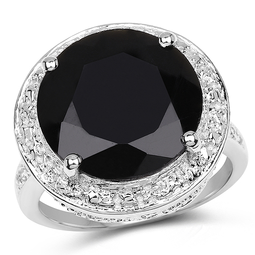 Rings-8.48 Carat Genuine Black Onyx and White Topaz .925 Sterling Silver Ring