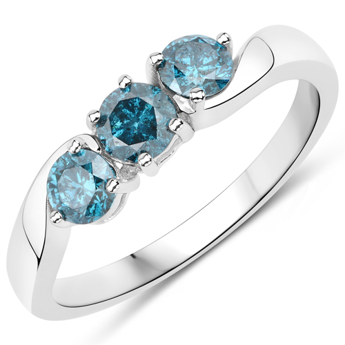 Diamond-0.74 Carat Genuine Blue Diamond 14K White Gold Ring