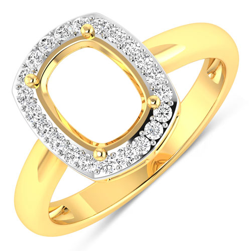 Diamond-0.22 Carat Genuine White Diamond 14K Yellow Gold Semi Mount Ring - holds 9x7mm Cushion Gemstone
