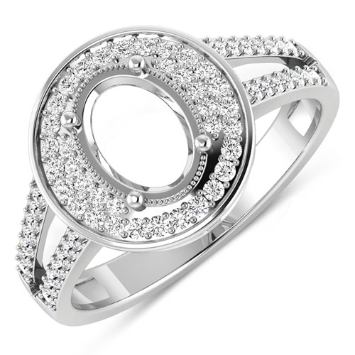Diamond-0.34 Carat Genuine White Diamond 14K White Gold Semi Mount Ring - holds 8x6mm Oval Gemstone