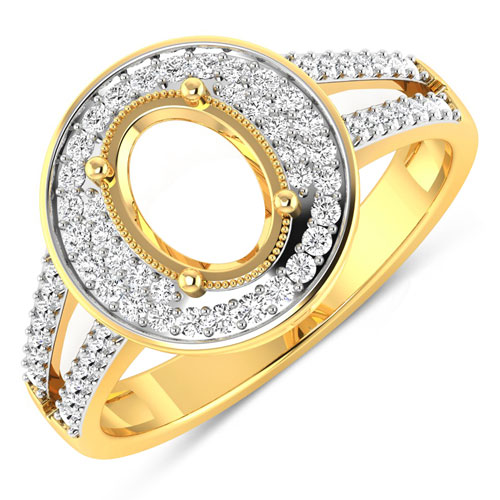 Diamond-0.34 Carat Genuine White Diamond 14K Yellow Gold Semi Mount Ring - holds 8x6mm Oval Gemstone