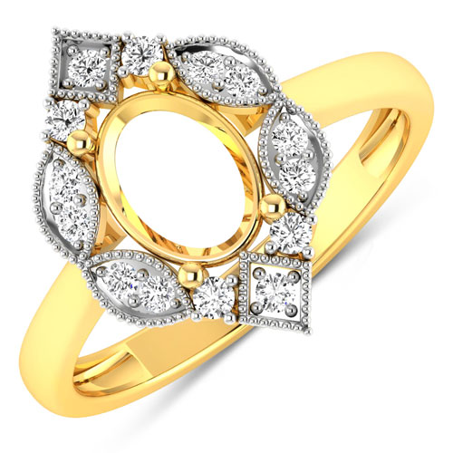 Diamond-0.20 Carat Genuine White Diamond 14K Yellow Gold Semi Mount Ring - holds 8x6mm Oval Gemstone