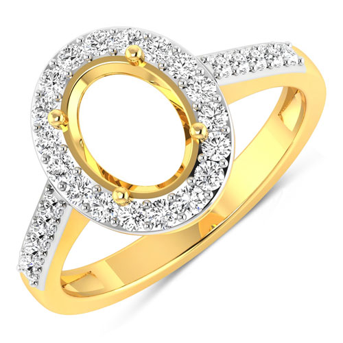 Diamond-0.39 Carat Genuine White Diamond 14K Yellow Gold Semi Mount Ring - holds 9x7mm Oval Gemstone
