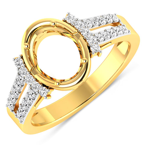 Diamond-0.30 Carat Genuine White Diamond 14K Yellow Gold Semi Mount Ring - holds 9x7mm Oval Gemstone